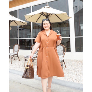 SANDY DRESS เดรสกระดุม เดรสใส่ทำงาน ใส่สบาย ไม่ร้อน แฟชั่นสาวอวบ เสื้อผ้าPlussize : by Plus.bkk