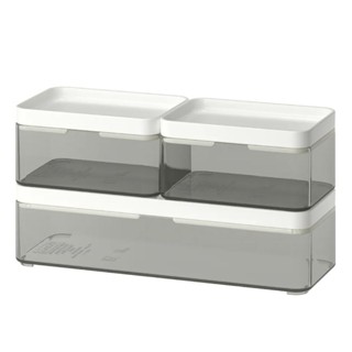 IKEA BROGROND กล่อง 3 ใบสีเทาใสฝาขาว