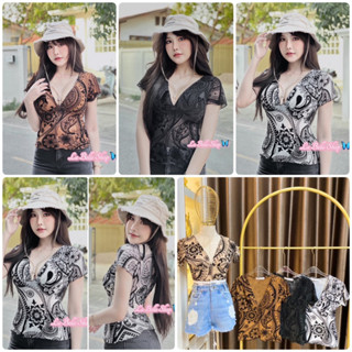 🎀 LTshop 🎀 #LA02 เสื้อซีทรูลายไทยนูนกำมะหยี่ งานขายดีมาก อก 32”-36”