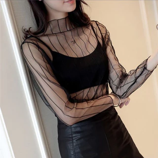 เสื้อท็อปซีทรู แขนยาว ผ้าตาข่าย เซ็กซี่ สําหรับผู้หญิง [พร้อมส่ง]​je