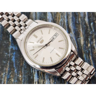 Seiko Mens Watch Automatic 7S26 datejust Style Silver dial see through case back