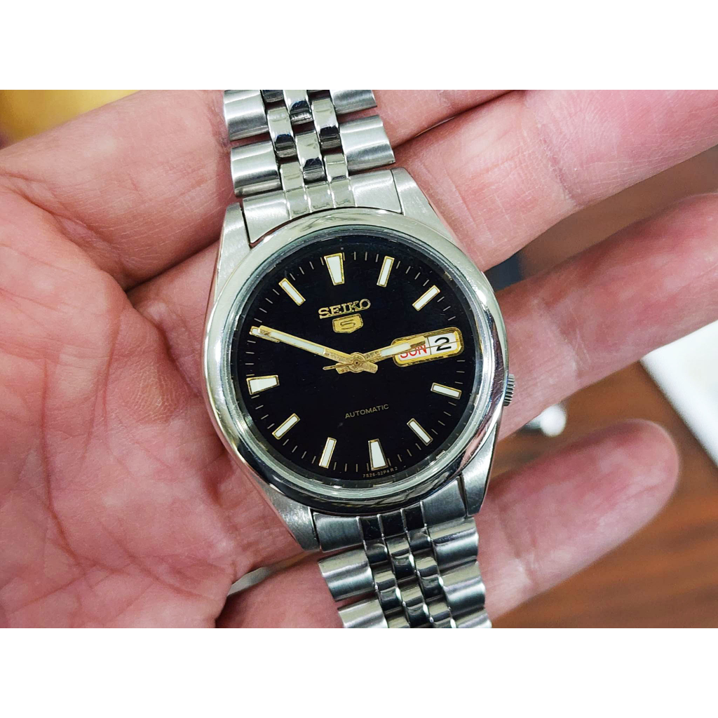 Seiko Men's Watch Automatic 7S26 datejust Style Black dial see through case back