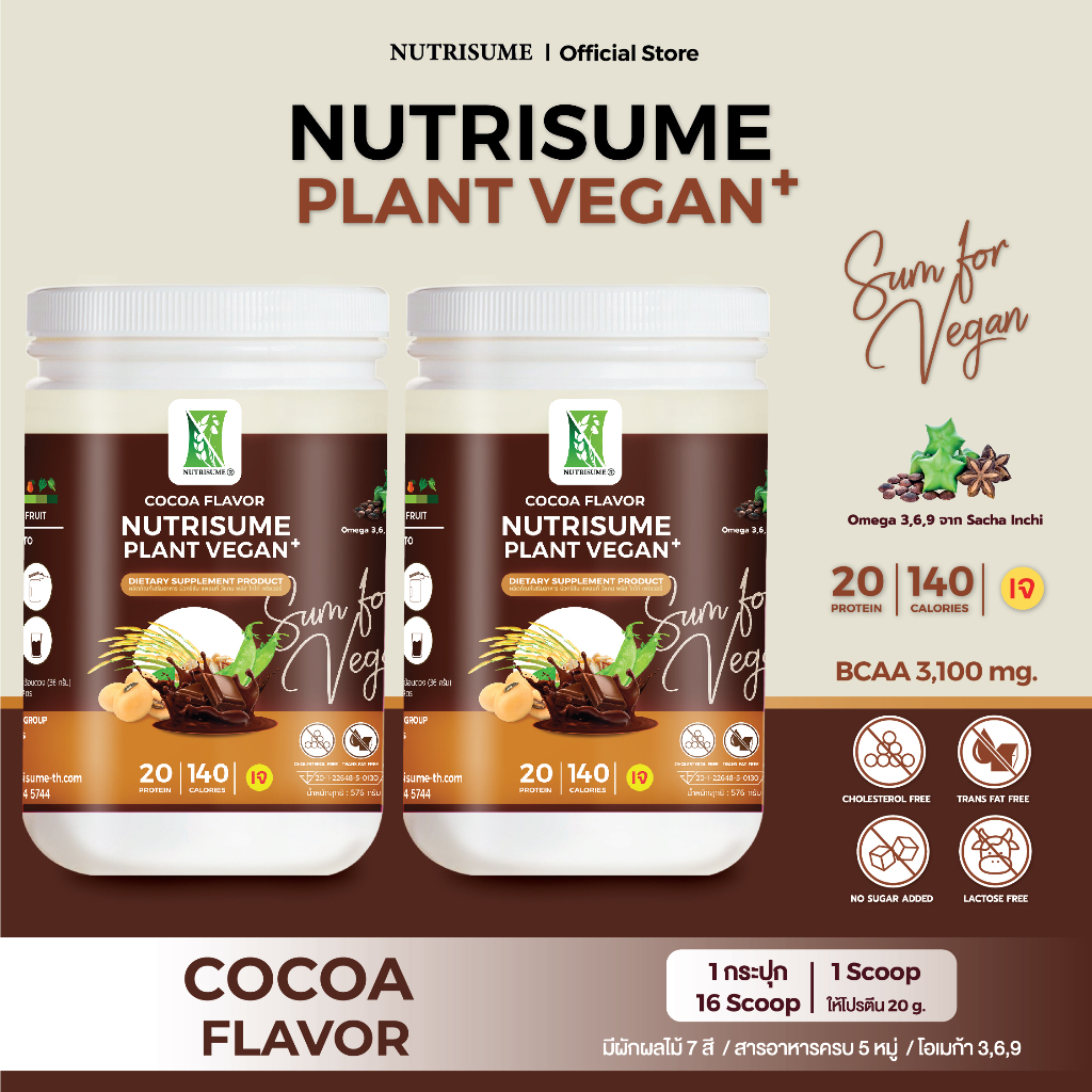 เซ็ตคู่ Nutrisume Plant Vegan Plus Cocoa ผลิตภัณฑ์เสริมอาหาร นิวทริซัม แพลนท์ วีแกน พลัส รสโกโก้