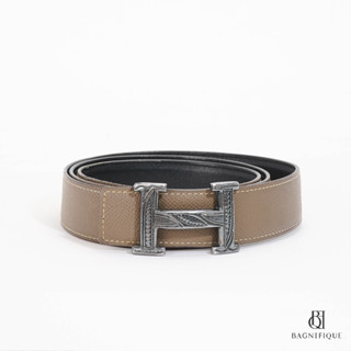 HERMES BELT 100 BROWN GRIS ETAIN TOGO RHW STAMP R SQ