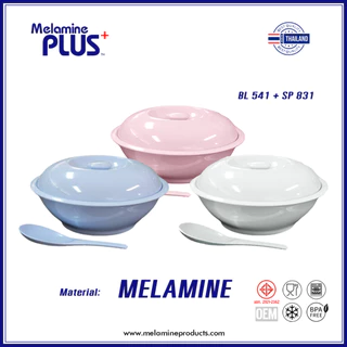 โถข้าวเมลามีน โถข้าว 10 นิ้ว โถข้าวพร้อมทัพพี สีพื้น ชมพู / ครีม / ฟ้า [[ BL541-10 + SP831 ]]