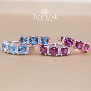 Top1jewelry แหวนพลอยแท้ London Blue Topaz Rhodolite เพทาย เงินแท้