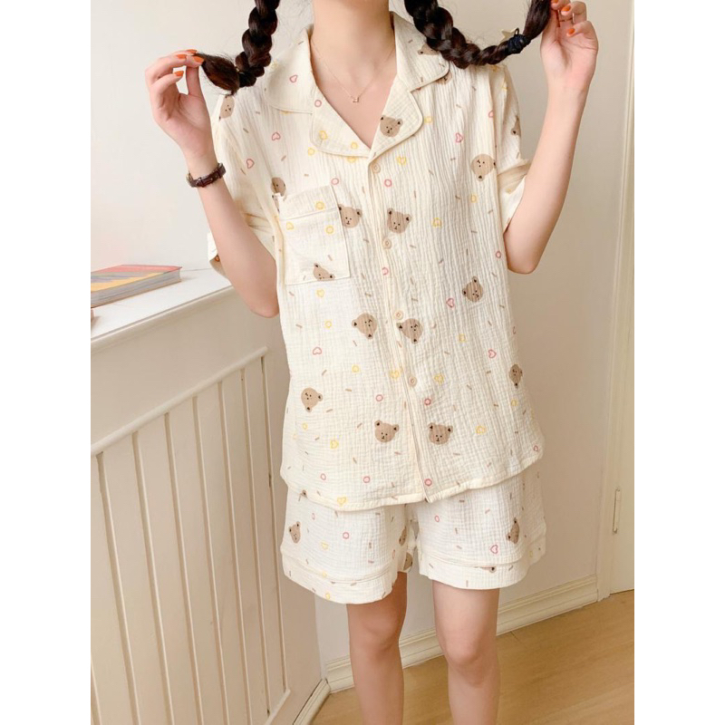 jelly bear sleepwear ชุดนอนลายหมีผ้าฝ้าย ( รุ่นแขนสั้น-ขาสั้น )