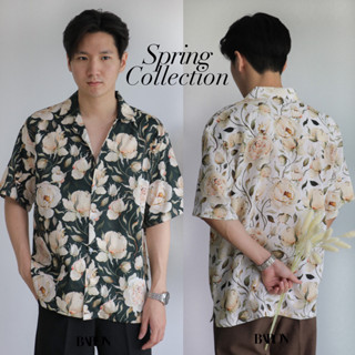 BARON Spring Shirt เสื้อเชิ้ตแขนสั้นลายดอกไม้ผ้าลินินสลาฟ