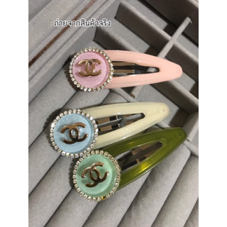 กิ๊บติดผม สีพาลเทล กิ๊บป็อกแป๊กชาแนล ทรงกลม มีคริสตัล แต่งขอบรอบ
