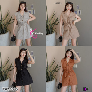 B16095เดรสเชิ้ตสั้นแขนกุดแต่งกระเป๋า Short, sleeveless shirt dress with pockets.