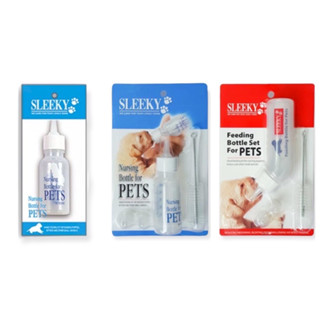 [puntongpetshop] ขวดนมสัตว์เลี้ยง Sleeky (สลิคกี้) มีให้เลือก 3แบบ 1.ขวดเปล่า 2.ชุดขวดตรง 3.ชุดคอโค้ง