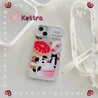 💜Kettra💜กระจก การ์ตูน iphone 11 14 pro max สาวน่ารักหัวใจ สัตว์ ลูกหมู ลูกสุนัข แมว case for iPhone 12 13