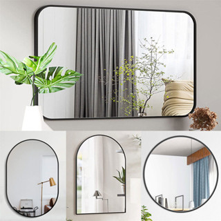 กระจกติดผนัง กระจกห้องน้ำติดผนัง กระจกแต่งหน้า กระจกตกแต่งห้อง กรอบสีดำ wall mirror รูปสี่เหลี่ยมผืนผ้า/รูปไข่/กลม/โค้ง