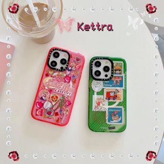 💜Kettra💜เซเลอร์มูน ประทับ 11 14 pro max case สาวน่ารักหัวใจ ความคิดสร้างสรรค์ ประทับ สีชมพู for iPhone 12 13