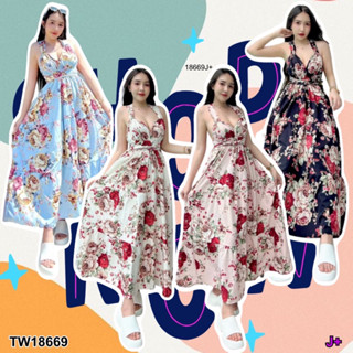 TW18669 Dress เดรสยาว สายไขว้หลัง