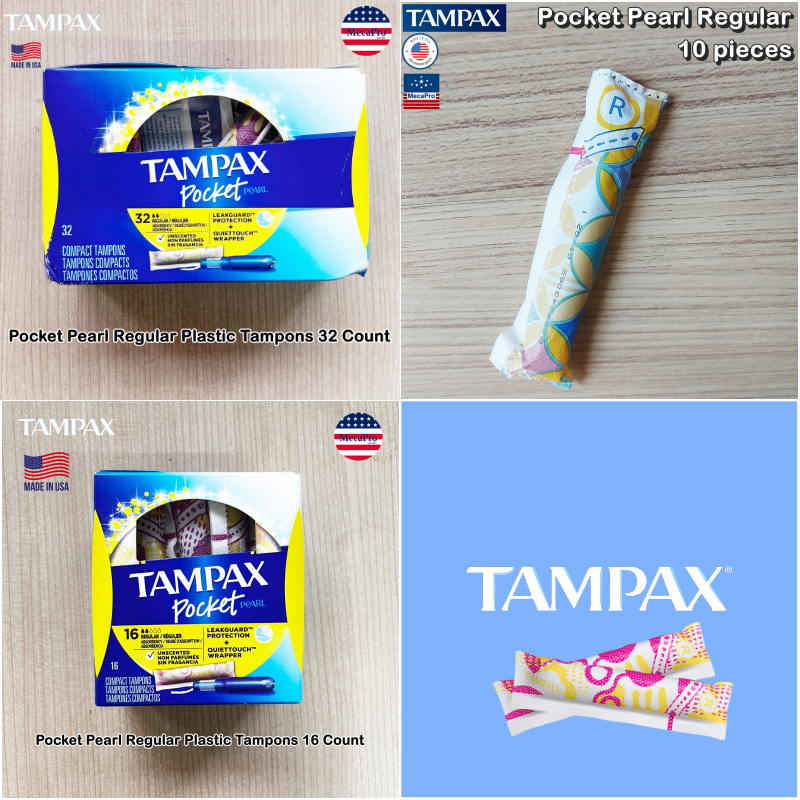 Tampax® Pocket Pearl Regular Plastic Tampons 10, 16 and 32 Count ผ้าอนามัยแบบสอด ขนาดเล็ก เหมาะกับวันมาปกติ
