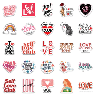 [พร้อมส่ง] สติ๊กเกอร์ Self Love โทนชมพู น่ารัก ชุด 50 ชิ้น กันน้ำ สําหรับติดตกแต่ง