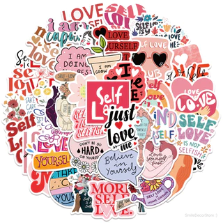 [พร้อมส่ง] สติ๊กเกอร์ Self Love โทนชมพู น่ารัก ชุด 50 ชิ้น กันน้ำ สําหรับติดตกแต่ง