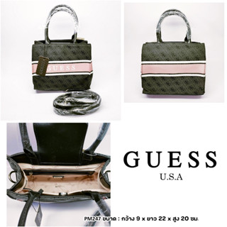 สินค้าใหม่ พร้อมส่ง! กระเป๋า Guess หรูหราไฮโซ ของแท้ 100% คาดโลโก้โอรส สีชาร์โคล