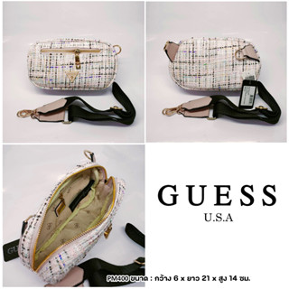 สินค้าใหม่ พร้อมส่ง! กระเป๋า Guess หรูหราไฮโซ ของแท้ 100% สะพายข้าง ผ้าทวิตซิปหน้า สีชมพู