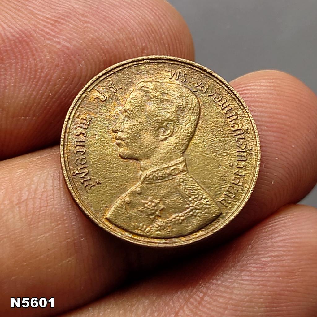 เหรียญทองแดง หนึ่งโสฬส พระบรมรูป-พระสยามเทวาธิราช ร.ศ.109 รัชกาลที่5 พระเศียรตรง ผ่านใช้