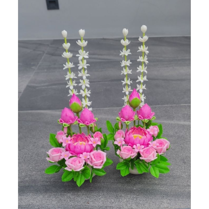 ดอกบัว(ราคาต่อ1แจกัน) แจกันดอกบัว แจกันดอกบัวไหว้พระ ถวายสิ่งศักดิ์สิทธิ์ ทำจากดินปั้น - รูปที่ 3