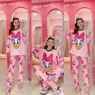 พร้อมส่ง ชุดนอน ผ้า ยืดผ้า3D ชุดเซทแขนยาวกางเกงมีเสื้อ มีหลายสีให้เลือกขนาดฟรีไซด์