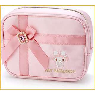 Sanrio Pouch My Melody 17 x 6 x 13.5 cm [ส่งตรงจากญี่ปุ่น] Sparkling Bijou Polyester Zipper กระเป๋าเครื่องสำอาง กระเป๋าใส่เครื่องประดับ Minaudière