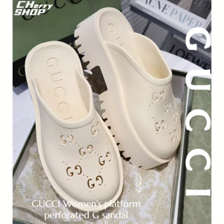 🍒Gucci Womens Cutout G Platform Sandals รองเท้าแตะผู้หญิง 663577 ด้านล่างหนา