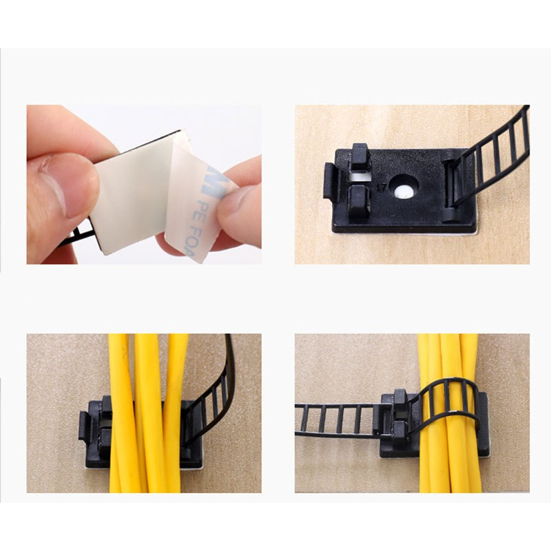 แคลมป์รัดสายเคเบิ้ล รัดสายไฟ คลิปล็อคแป้นกาว แบบเลื่อนได้ ยึดได้ (ชุดละ10ชิ้น) - รูปที่ 4