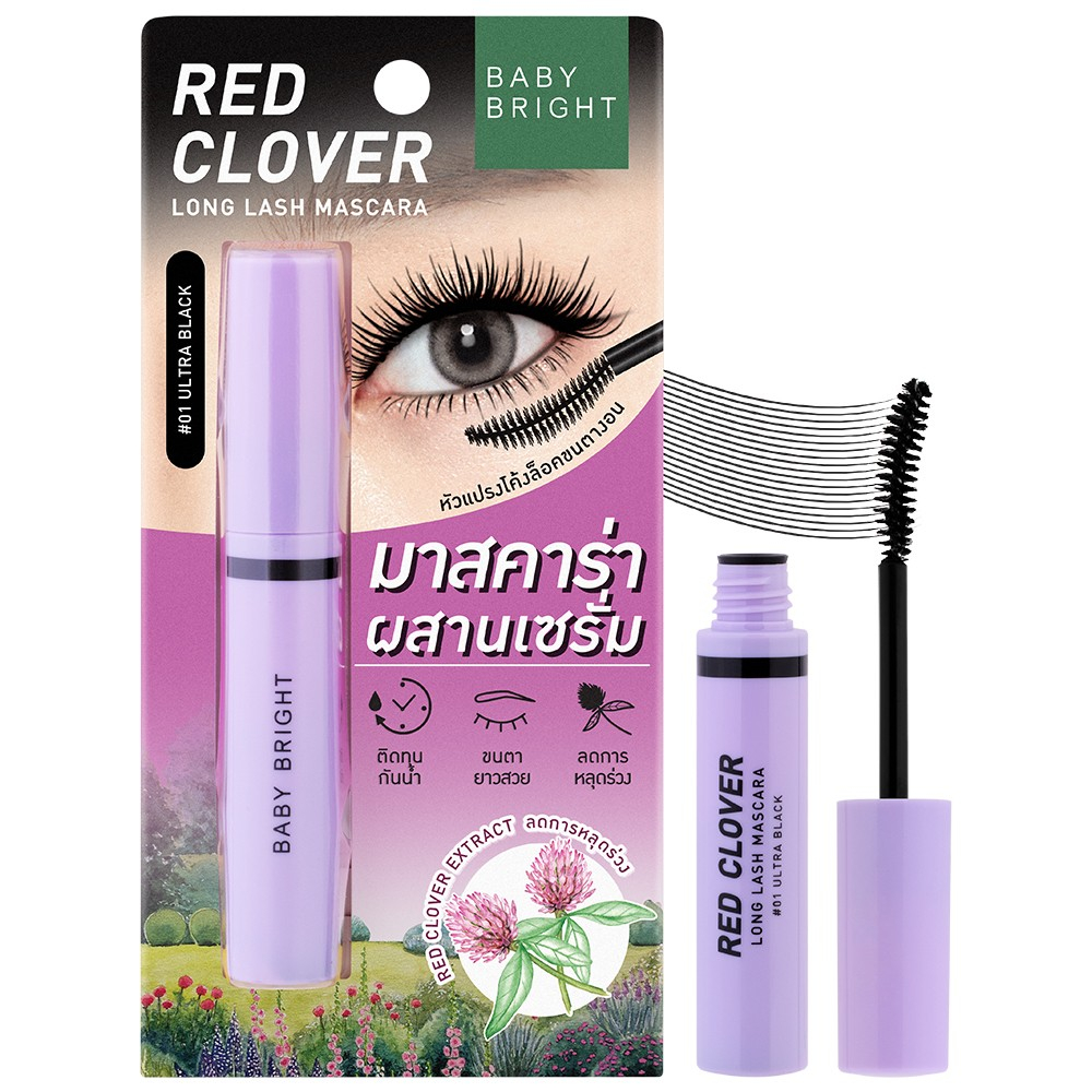 BABY BRIGHT red clover long lash mascara 4.8G เรดโคลเวอร์ลองแลชมาสคาร่า เบบี้ไบร์ท มาสคาร่า ปัดขนตางอนยาว ผสานเซรั่มบำรุ