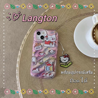 🌈Langton🌸 ขอบเต็ม ป้องกันการหล่น iphone 11 14 pro max พร้อมอุปกรณ์เสริม ถอดได้ Hello Kitty การ์ตูน case for iPhone 12 13