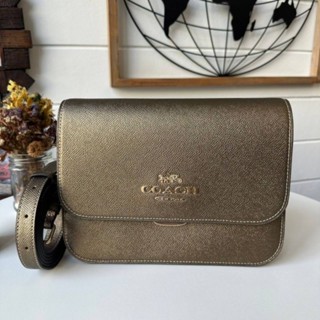 NEW COACH  BRYNN FLAP CROSSBODYหนังครอสเกรน GOLD/METALLIC PYRITE