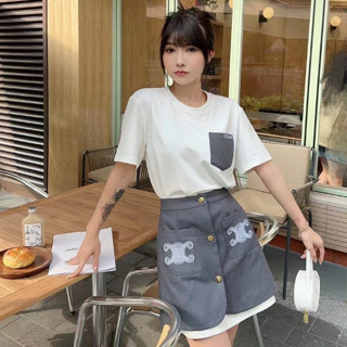 CE SET ชุดเซท เสื้อยืด คอตตอน + กระโปรง มินิสเกริต์ งานน่ารักมาก ซีลีน