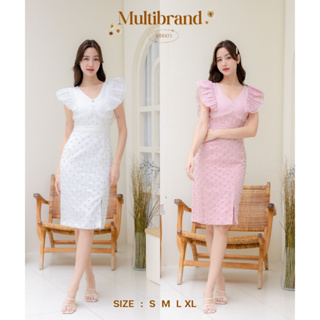 Iงานป้าย Multibrand {S-XL} (ป้ายแท้)(เช็คของก่อนโอนเงิน) มี 4 ไซส์ ชุดเดรสสั้นออกงาน แขนระบาย แต่งเพชร 003