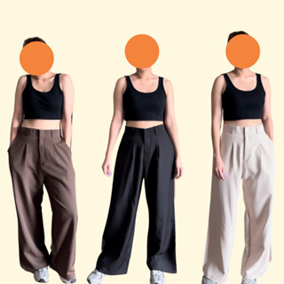 madoo pants - กางเกงขายาวขอบหน้าเรียบด้านหลังเอวสมอค