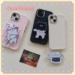 🍑CasePhoneg🍑ป้องกันการหล่น ขอบเต็ม 11 14 pro max พร้อมขาตั้ง ถอดได้ การ์ตูน เรียบง่าย ลูกแมว case for iPhone 12 13