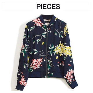 เสื้อคลุม เสื้อแจ็คเก็ต สีกรมลายดอก 🌿แบรนด์✨PIECES✨ (JK625)