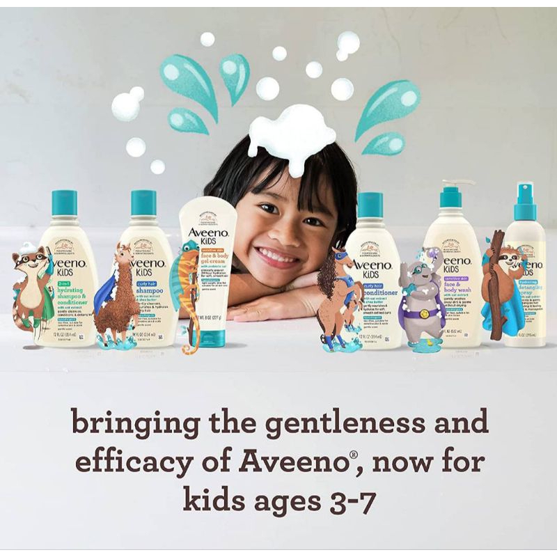 NEW!! Aveeno Kids ผลิตภัณฑ์อาบน้ำ สระผมสูตรสำหรับเด็กอายุ 3-7 ปี, Curly shampoo &amp; conditioner, Detangling spray