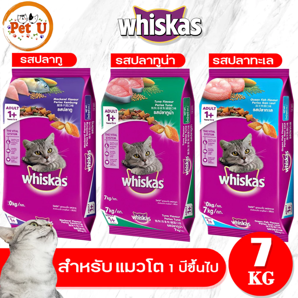 Whiskas วิสกัส ชนิดเม็ด 7kg สูตรแมวโต (1 ปีขึ้นไป) ที่มาพร้อมสารอาหารครบถ้วน ให้เจ้าเหมียวเคี้ยว เม็ดกรุบกรอบแสนอร่อย
