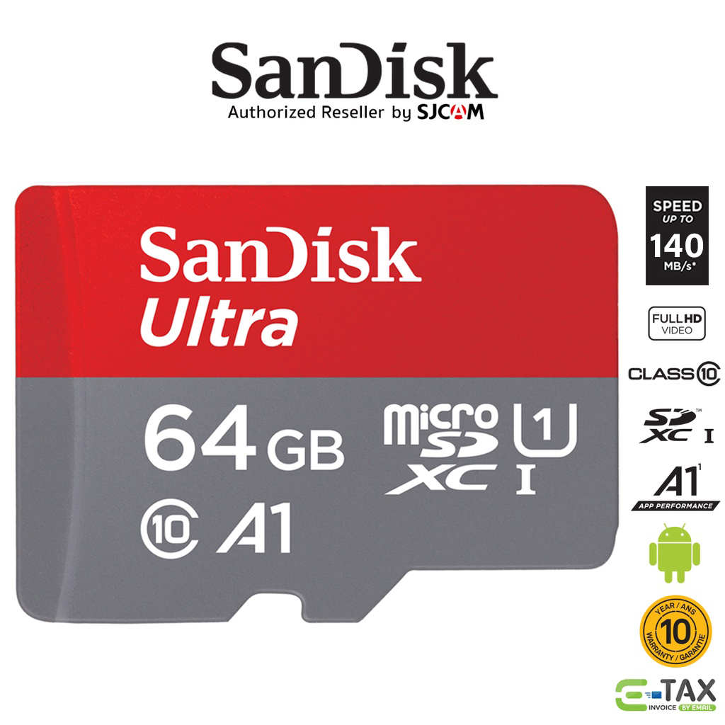 SanDisk Ultra Micro SD Card 64GB Class10 A1 140mb/s (SDSQUAB-064G-GN6MN_1) เมมโมรี่การ์ด โทรศัพท์