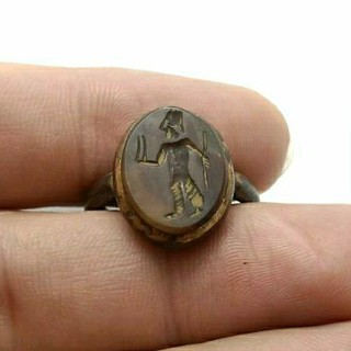 แหวนหินอาเกต แหวนหินโมรา แหวนหินโบราณ แหวนหินแท้ ขนาด 57 Natural Old Agate Roman Intaglio Engraved Ring Size 57 or 8US