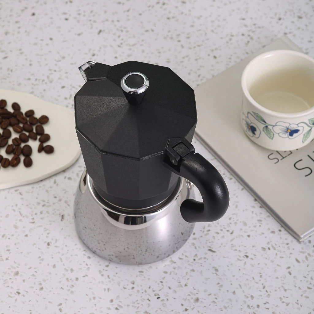 Moka Pot หม้อต้มกาแฟสด รุ่นไฮบริด หม้อ+ใส่กาแฟสแตนเลส xลอดภัย ทน ใช้กับเตาแม่เหล็กไฟฟ้า(Mag. Stove)ได้ thumbnail 3