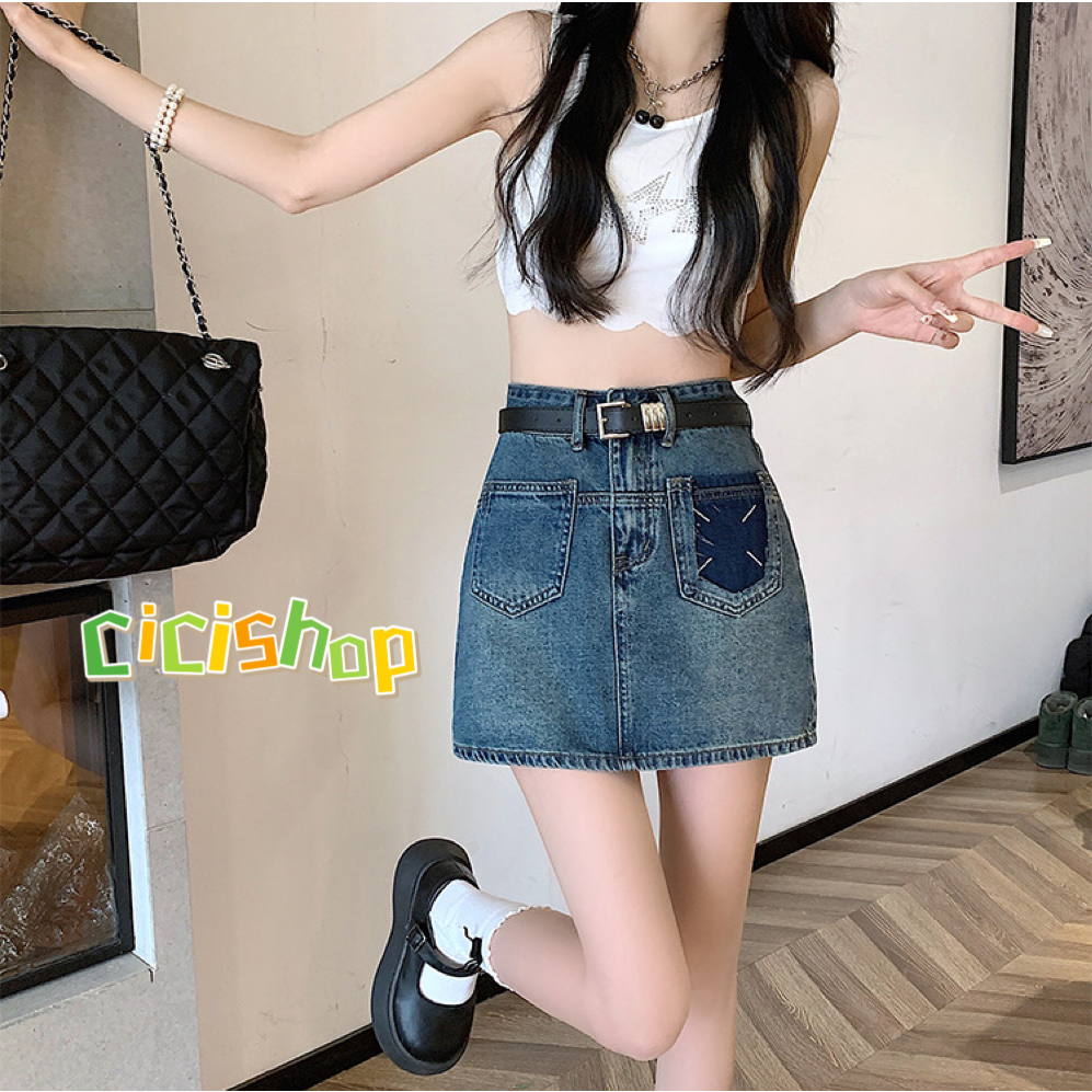SALE 8.8 (966)กระโปรงยีนส์สั้น ดีเทลกระเป๋าหน้าสองข้างสุดเก๋