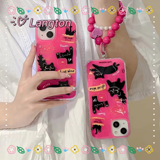 🌈Langton🌸สไตล์สร้อยข้อมือ ลูกแมว การ์ตูน กุหลาบแดง iphone 11 14 pro max ป้องกันการหล่น ขอบเต็ม case for iPhone 12 13