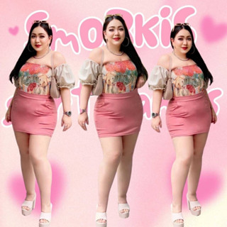 100KG Plus size กางเกงกระโปรงสาวอวบ เอวสม๊อค 30-44 ไซส์ใหญ่ ผ้าวูลเวฟ รุ่นสมอคิส R8