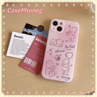 🍑CasePhoneg🍑ป้องกันการหล่น ขอบเต็ม การ์ตูน 11 14 pro max สาวน่ารักหัวใจ สีชมพู วินนี่เดอะพูห์ case for iPhone 12 13