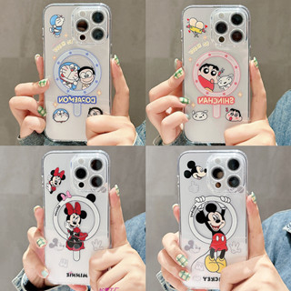 เคสโทรศัพท์ซิลิโคน TPU ใส แบบนิ่ม เคสแม่เหล็ก เคสลายการ์ตูนน่ารัก สําหรับ IPhone 14 13 12 11 Pro Max 8 7 Plus  XR