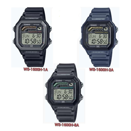 Casio Standard นาฬิกาข้อมือผู้ชาย สายเรซิ่น รุ่น WS-1600,WS-1600H(WS-1600H-1A,WS-1600H-2A,WS-1600H-8
