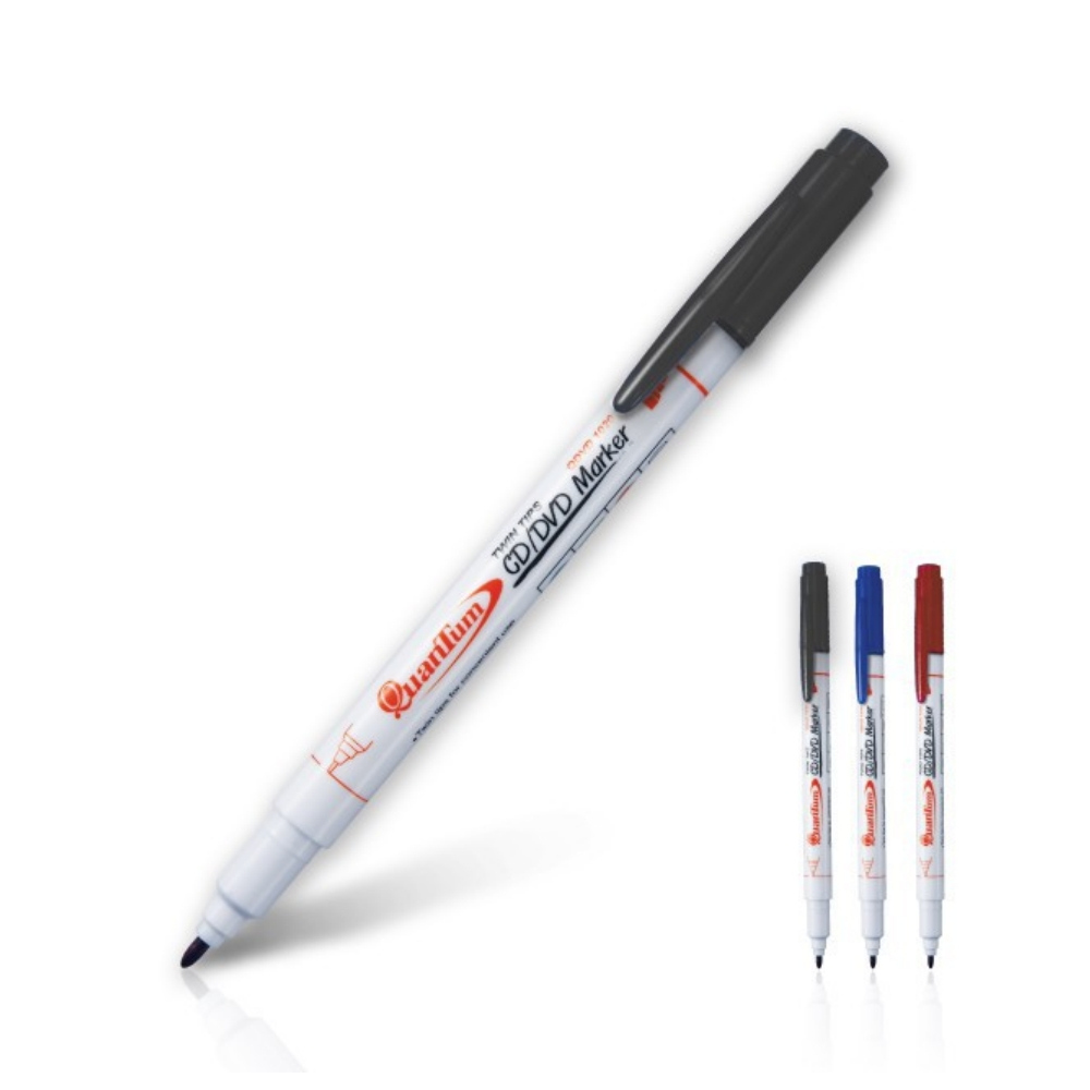 Quantum ควอนตั้ม ปากกาเขียน DVD ปากกาเขียนแผ่นซีดี 2 หัว มี 3 สี 1 กล่อง 12 แท่ง  ลบไม่ได้ ติดทนนาน หมึกน้ำเงิน แดง ดำ - รูปที่ 2